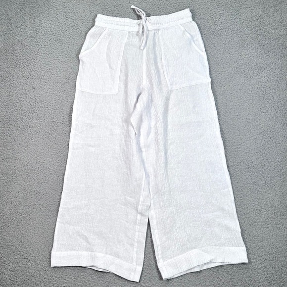 Sigrid Olsen 100% Linen Wide‎ Leg Beach Pants Women's Large White Boho Coastal - Picture 3 of 11